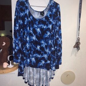 Blue Tie-Dye Long Sleeve Tunic Top by